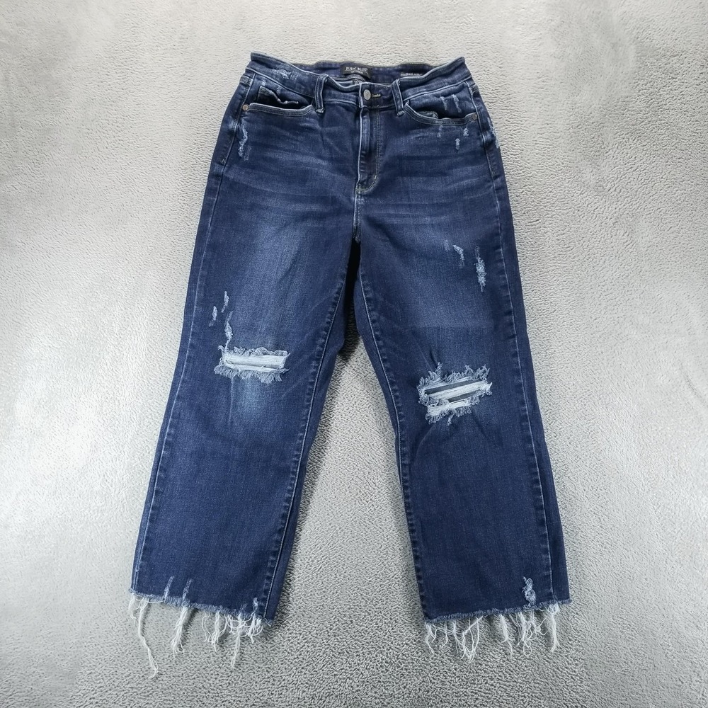 Judy Blue Jeans Womens 30 Blue Wide Leg High Rise Distressed‎ Crop Fringe